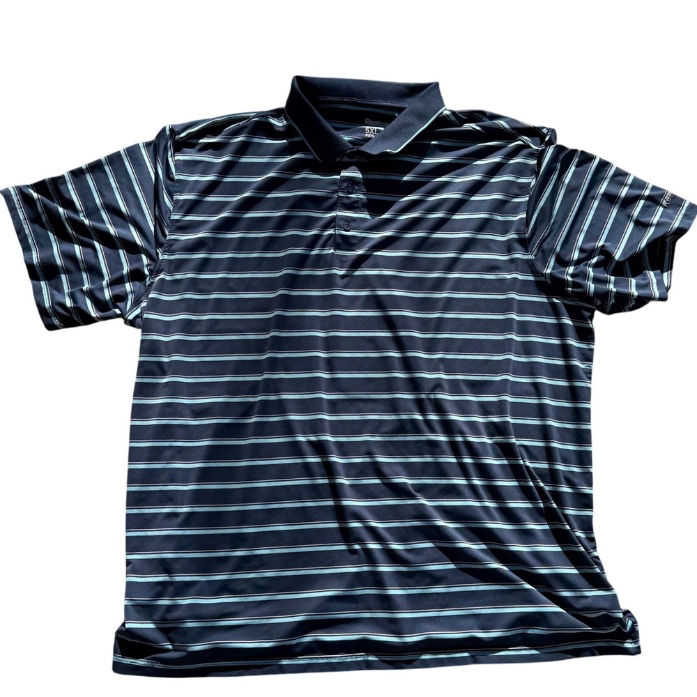 Reebok Golf Men Striped Short Sleeve Polo Shirt Navy Blue 5XL Dadcore Athleisure